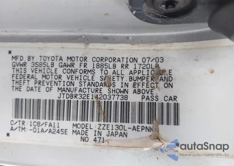 2004 Toyota Corolla Le from USA, damaged, VIN JTDBR32E142037738